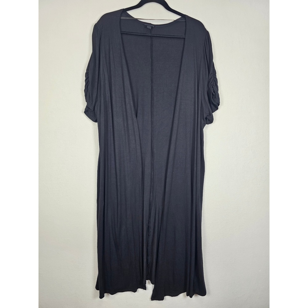 Minimalist Torrid Duster Cardigan Womens 4 Black Ruched Short Sleeve Open Front